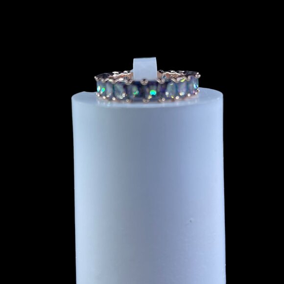 Opal Eternity Band Ring Sz 7 Rose Gold Tone Iridescent Fairycore Cottagecore - Picture 2 of 5